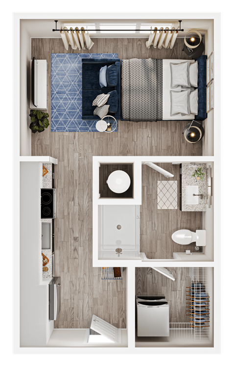 Floor plan for studio, 1 bath, 412 sqft